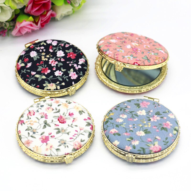 1 Mini espejo de maquillaje compacto de bolsillo Floral espejo de maquillaje plegable portátil de dos lados espejos cosméticos Vintage para mujer para