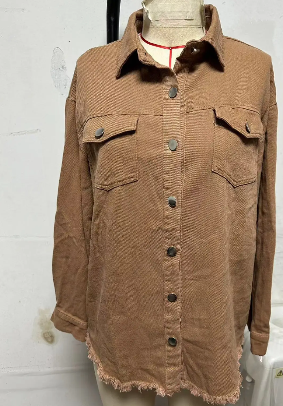 Camisas vaqueras holgadas informales lisas para mujer, camisas y blusas Vintage de gran tamaño para mujer, Tops juveniles a la para otoño 2025: M / Castaño