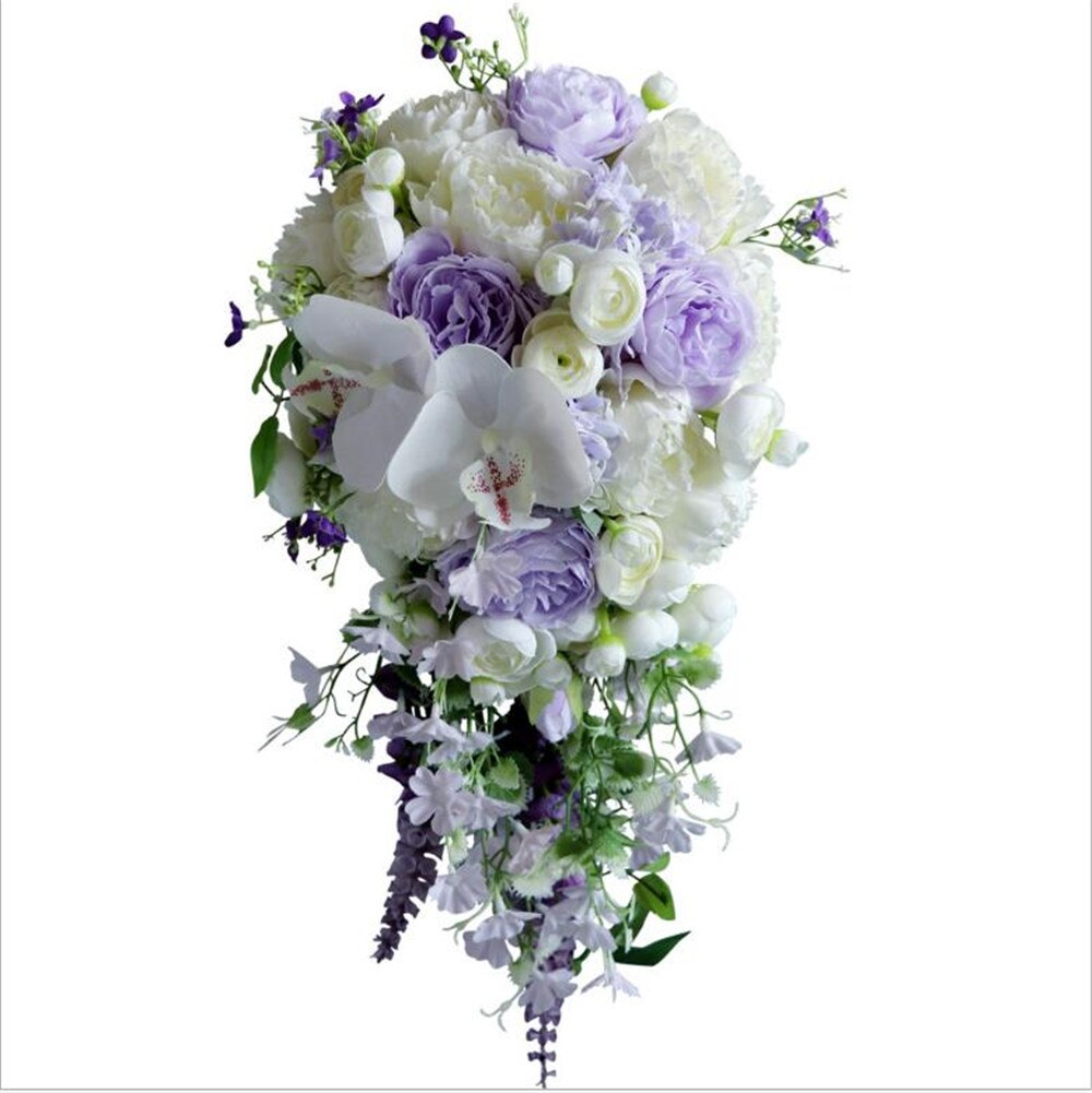 Waterfall Bridal Bouquets Purple Artificial Peony Wedding Flowers Bouquets Rose Party Holding Flower Buque De Noiva Para Casamen