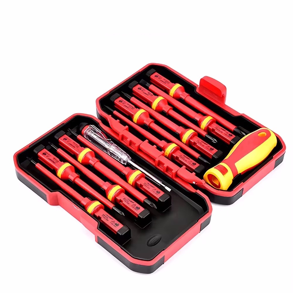 Kit de herramientas de reparación de electricista, juego de destornilladores aislados intercambiables de 1000V con puntas ranuradas magnéticas, 13 Uds./8 Uds.