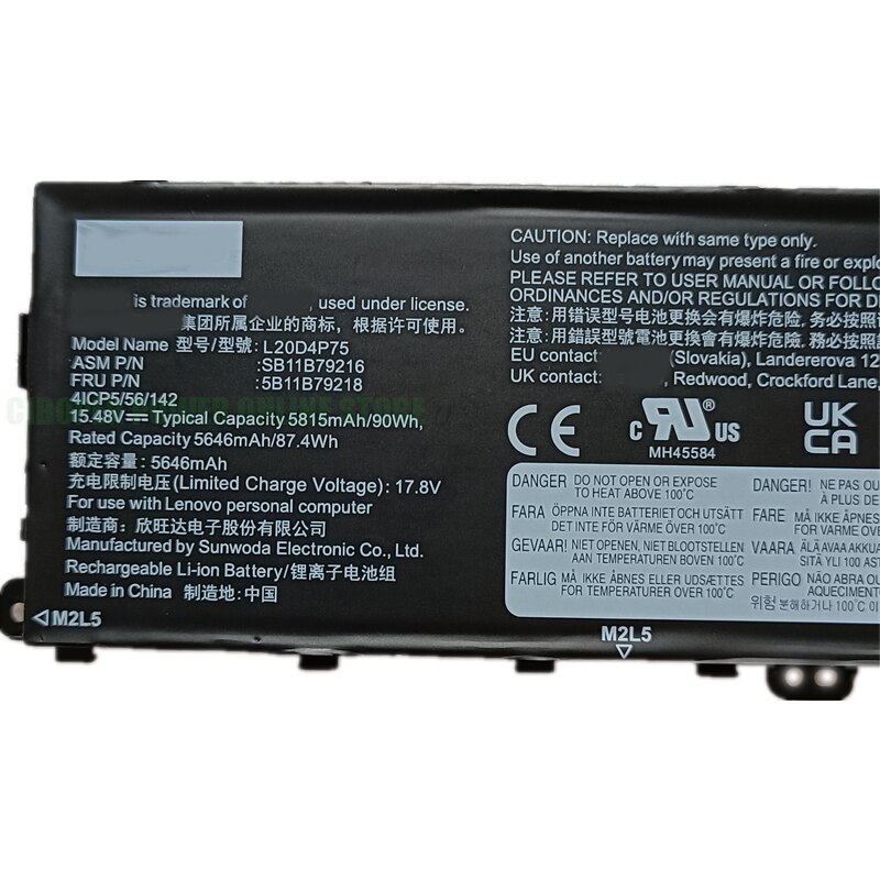 CP Genuine Laptop Battery L20D4P75, L20M4P75 15.48V/5815mAh/90Wh For P1 G4 Series 5B11B79217, 5B11B79218,SB11B79215, SB11B79216