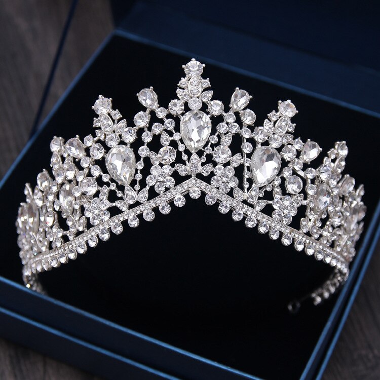 A213 Zirkoon Bruiloft Ronde Crown Luxe Diadeem Hoofdband Rhinestone Hoofddeksel Bridal Hoofddeksels Koning Tiara Prinses Haar Jewerly: Imitation Rhodium Plated