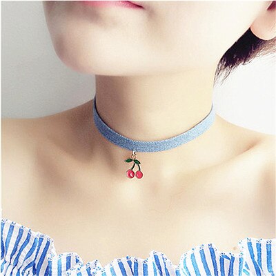 Japanese Kpop Spring Cherry Blossoms Heart Pendant Choker Short Clavicle Necklaces For Girl Cute Aesthetic Jewelry: M-1-81