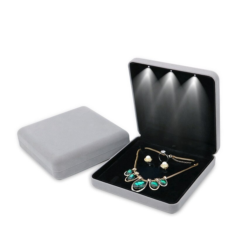 18X18X4.4 Cm Fluwelen Led Sieraden Doos Ketting Earring Ring Box Sieraden Set Display Storage Case