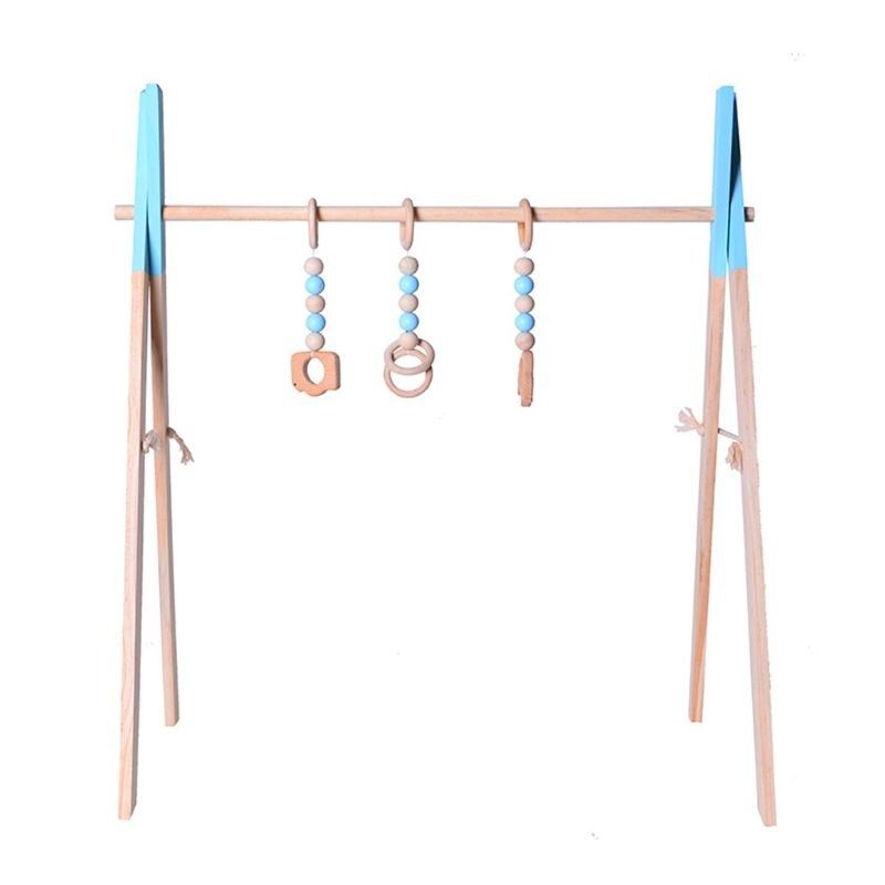 Scandinavische Stijl Houten Baby Fitness Rack Kinderen Kamer Decoratie Speelgoed Opvouwbare Pasgeboren Game Frame Opknoping Staaf Zuigelingen Showr: Blauw