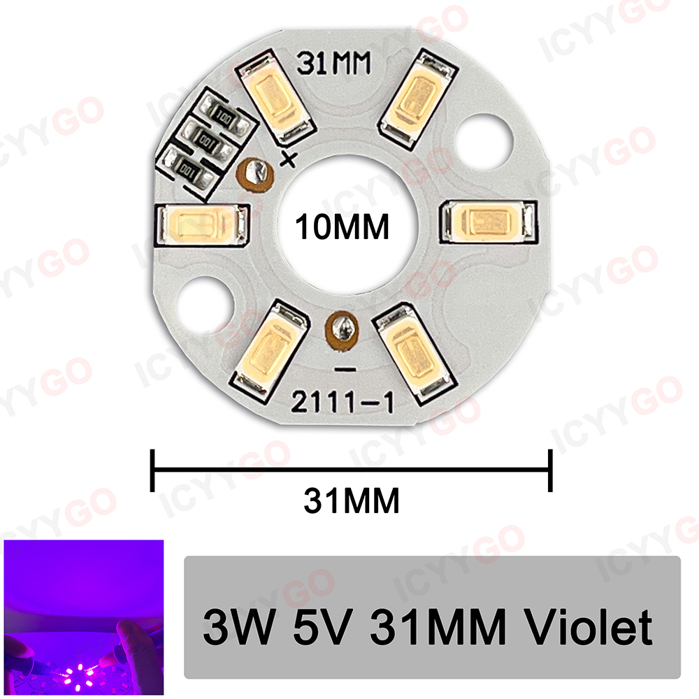 Baixa tensão redonda LED fonte de luz, DIY painel, branco quente, 4000K, 3W, 5V, vermelho, azul, verde, rosa, roxo, 31 milímetros: 3.0-3.4 v / MULTI