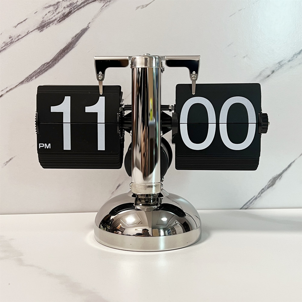 Automatic Flip Clock Retro Stainless Steel Desk Clock Large Time Display Clock for Living Room Bedroom Household Decoration