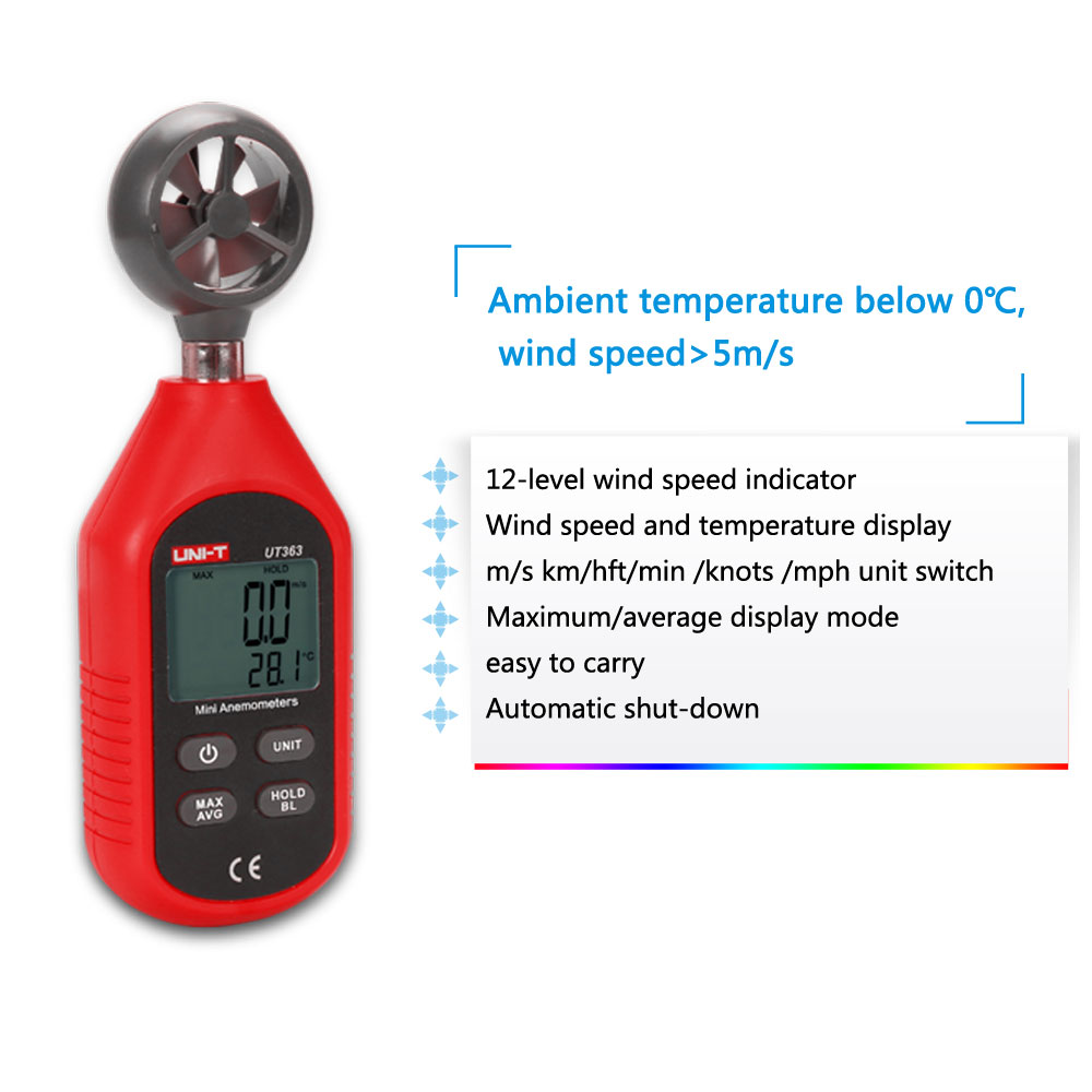 UNI-T UT363 Digital Anemometer Portable Anemometer LCD Digital Temperature Tester Handheld Measuring Tool
