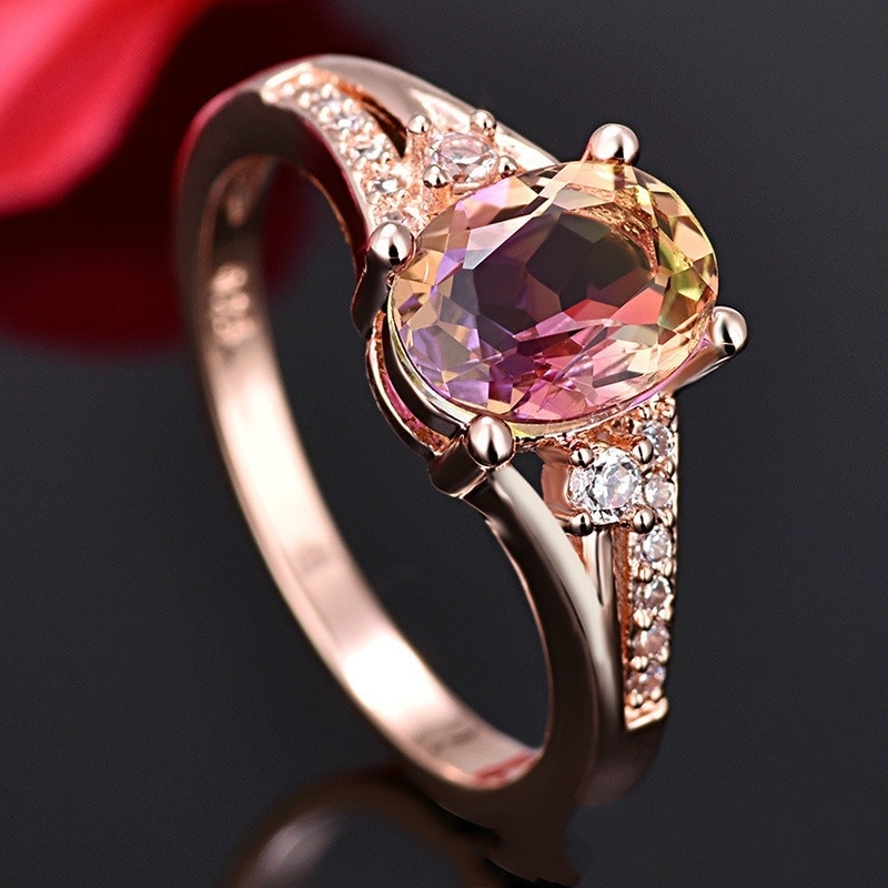 Mode Vrouwen Ring Rose Gold Crystal Steentjes Ring Voor Vrouwen Accessoires Bridal Wedding Engagement Jewlery