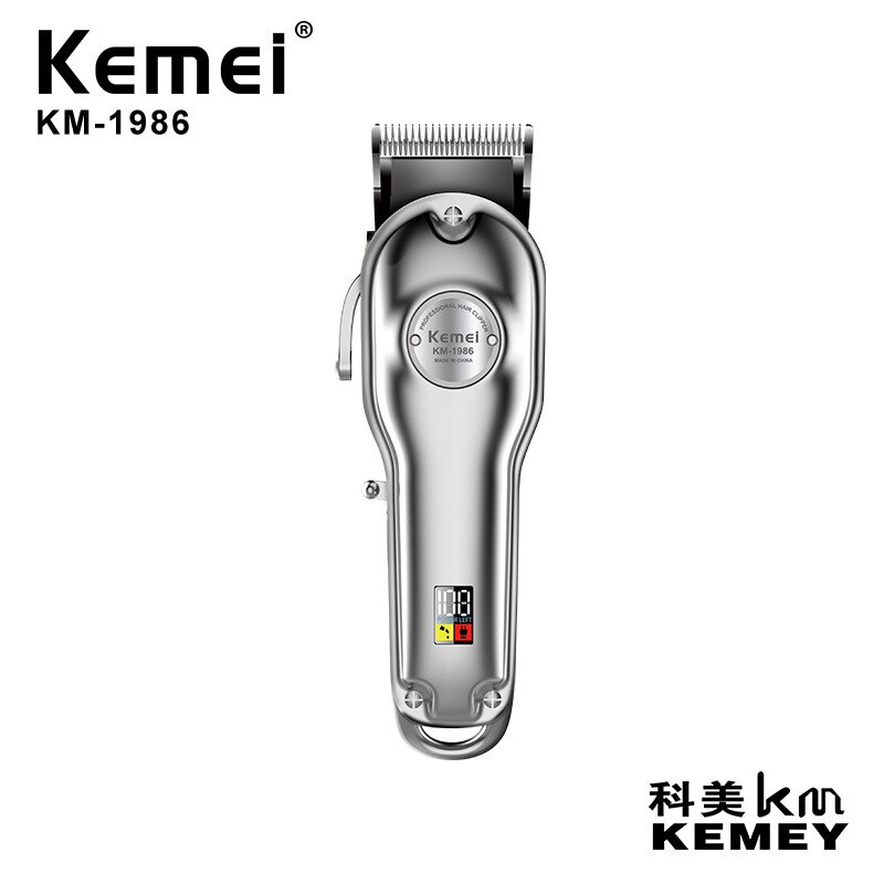 Kemei elektrisk hårklipper oppladbar barberhøvel 0m barberet hodetrimmer trådløs menns hårklipper skjeggtrimmer sett: Km -1986 sølv