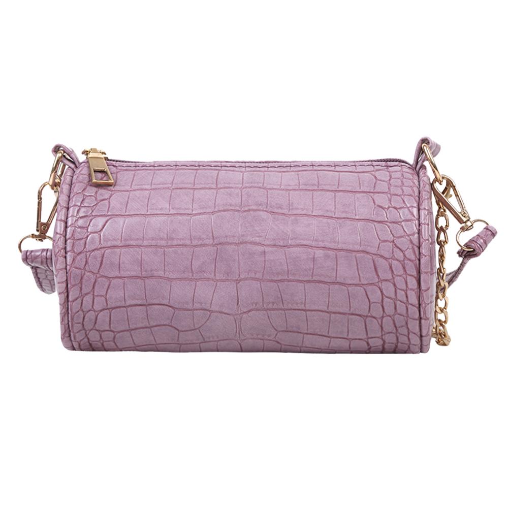 Bolso cruzado con forma de cilindro a la para mujer, Mini bolsa de hombro con cadena, de piel de cocodrilo, informal,: Purple