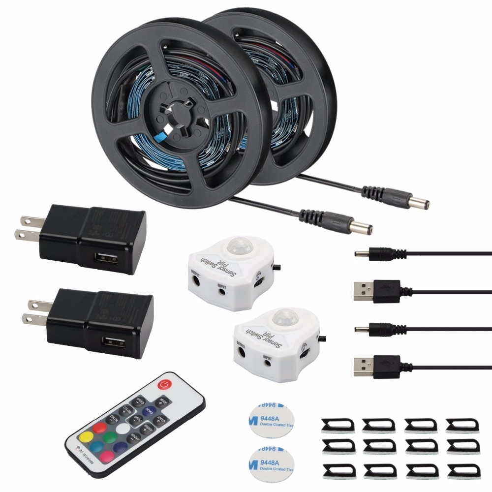 Draadloze PIR Motion nachtlampje Sensor 5050 rgb LED Strip Waterdicht Slaapkamer Night Bed Trap Kast Licht Decoratie 5 v