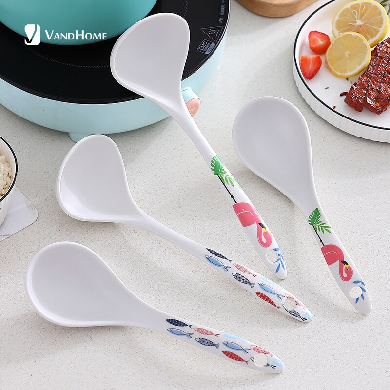 VandHome japońska łyżka robić serwowania chochla z włókna bambusowego z wzorem kreskówka długa rączka akcesoria kuchenne obiad łyżka robić zupy