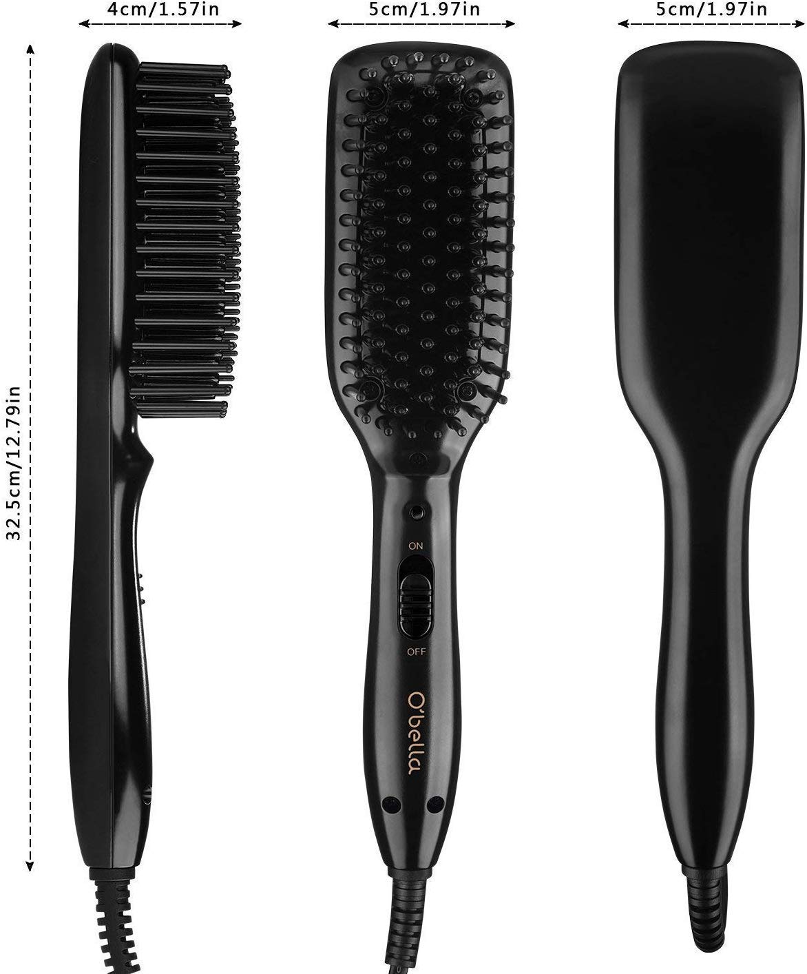 O'Bella Hair Straightener Brush Dual-Voltage 45 Second Fast Heat Up 28mm Long High Density Comb Teeth Anion