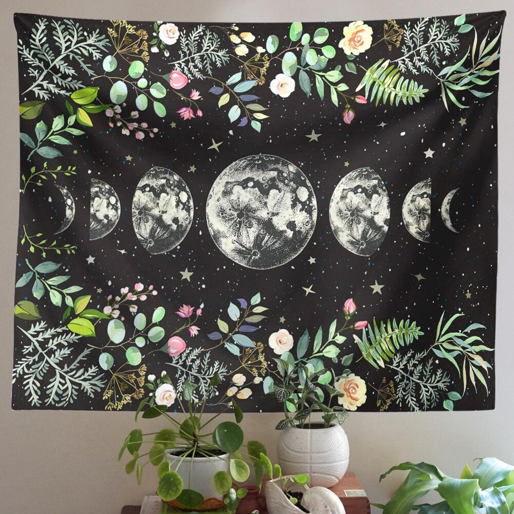 Moon Phase Tapestry Wall Hanging Moon Light Green ... – Grandado