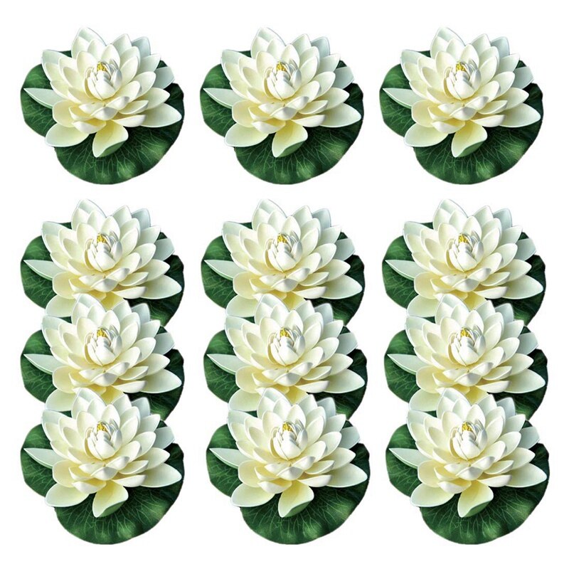 Artificial Floating Foam Lotus Flowers,With Water Lily Pad Ornaments,Ivory White,Perfect for Patio Koi Pond Pool Aquarium Home G