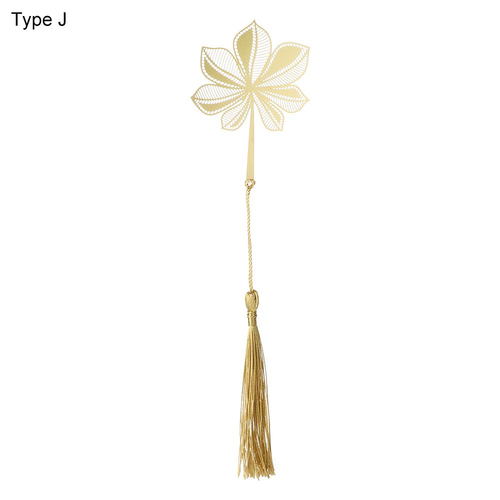 1PC Retro Brass Bookmark Tassel Pendant Butterfly Rose Book Clip Pagination Mark Stationery Student Cartoon Metal Bookmark: Type J