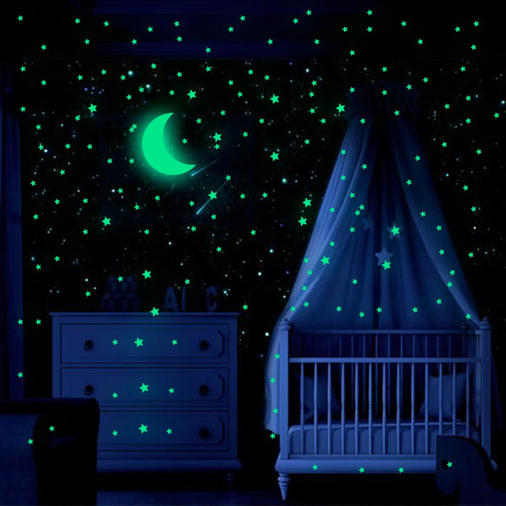 Wall Stickers 338 Pieces Glowing Stars Moon Stickers PVC Wall Posters for Bedroom Living Room Festival