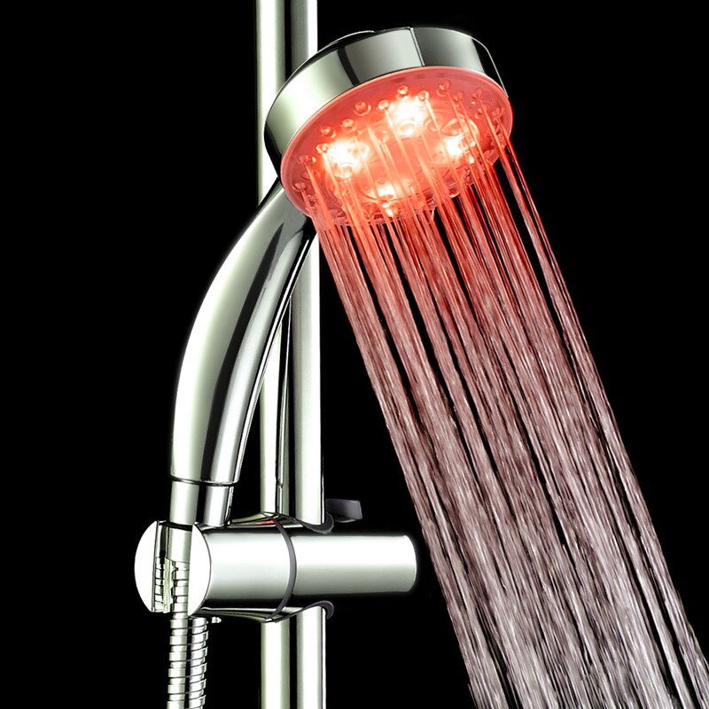 Badrum färgglad led duschmunstycke självmissfärgande strö runt vattenfall duschhuvud set temperaturkontroll 3 färg dusch: Enda röd färg