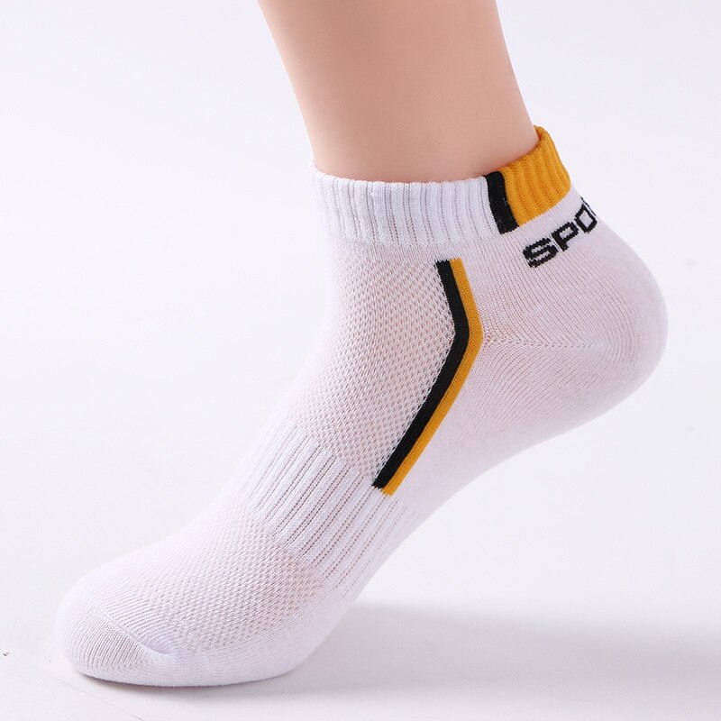 5 Pairs Men Socks Breathable Mesh Short Sports Socks Summer Autumn Cotton Sports Socks Absorb Sweat Ankle Socks Set Meias: 24-White Orange-XL