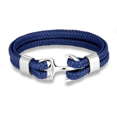 Mkendn Mode Lederen Armband Voor Mannen Black Braid Multilayer Touw Ketting Rvs Anker Mannelijke Sieraden Pulseras