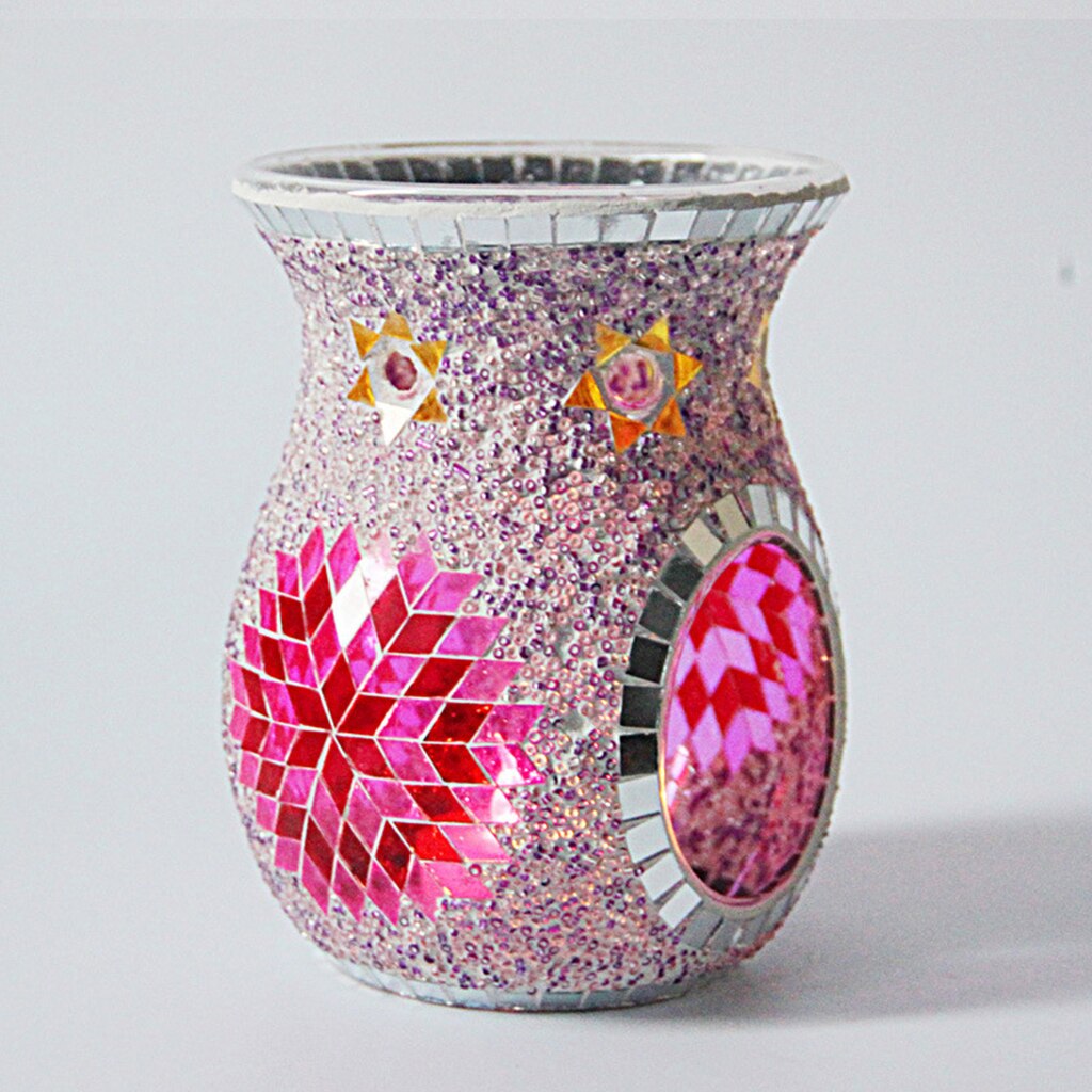 Mosaic Glass Oil Burner Candle Holders, Tea Night Light Holders Handmade Artwork for Home Decor Party Decorations