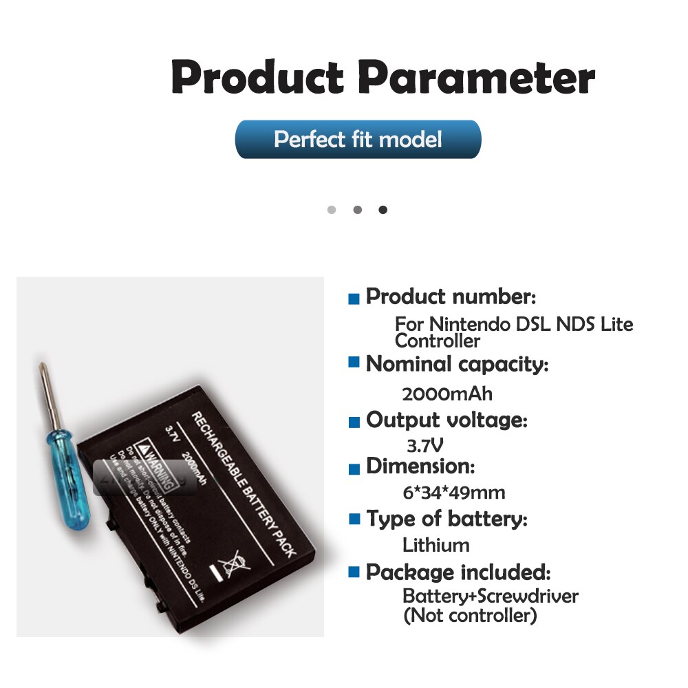 Batería de iones de litio recargable para Nintendo DSL NDS Lite, 3,7 V, 2000mAh, Kit de herramientas, destornillador