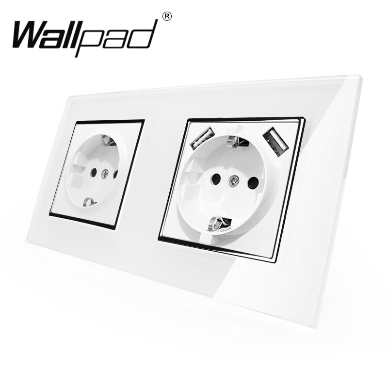 1 Gang Switch and EU Schuko Power Socket with Double USB Charging Ports 5.1DC 2.1A For EU Round Box Wallpad 156*86mm: Socket socket USB