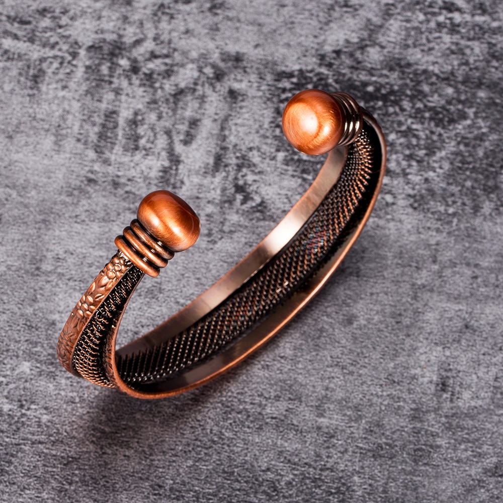 Vinterly torcido pulseira de cobre flores vintage energia magnética pulseira ajustável aberto manguito pulseiras presentes para mulher