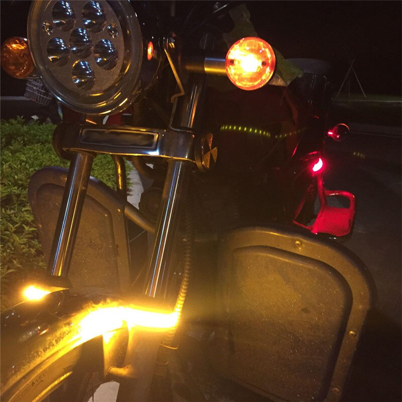 Universal Super Bright Amber LED Fork Turn Signal Lights Strip For Motorcycle LED Ring Turning Light Flexible