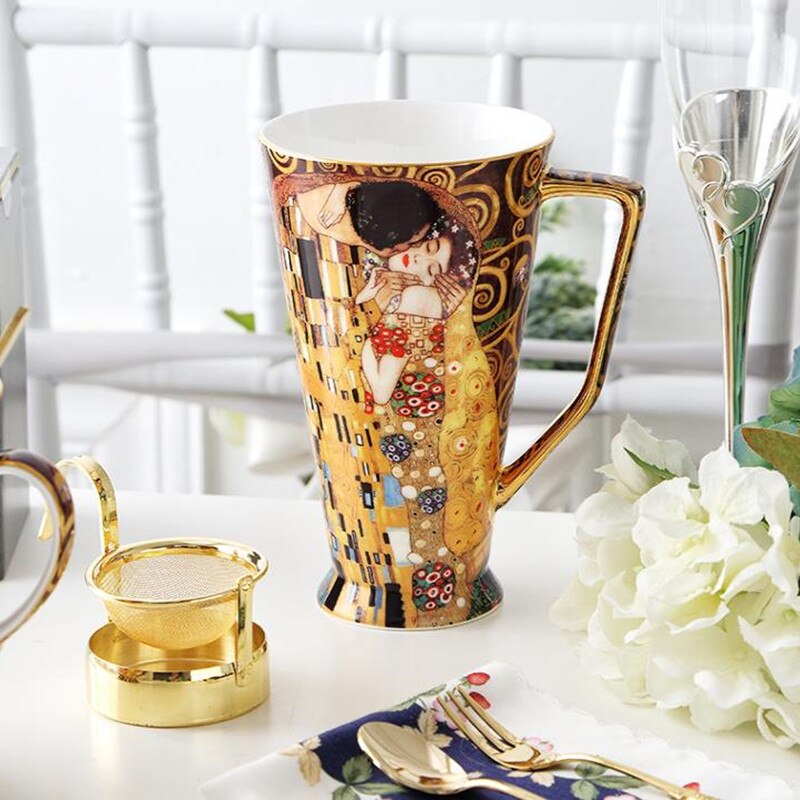 Bone China "Kus" Thee Set Theekopje Schotel Creamer Suiker Pot Theepot Mokken Lepel Dessert Platen Huishoudelijke Theewaar Coffeeware levert: Mug B 500ml