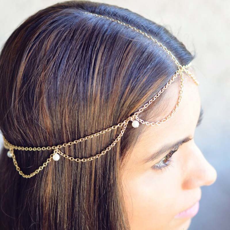 mariée mariage cheveux Bijoux accessoires pour femmes indien Boho Imitation perles tête chaîne casque Bijoux Femme