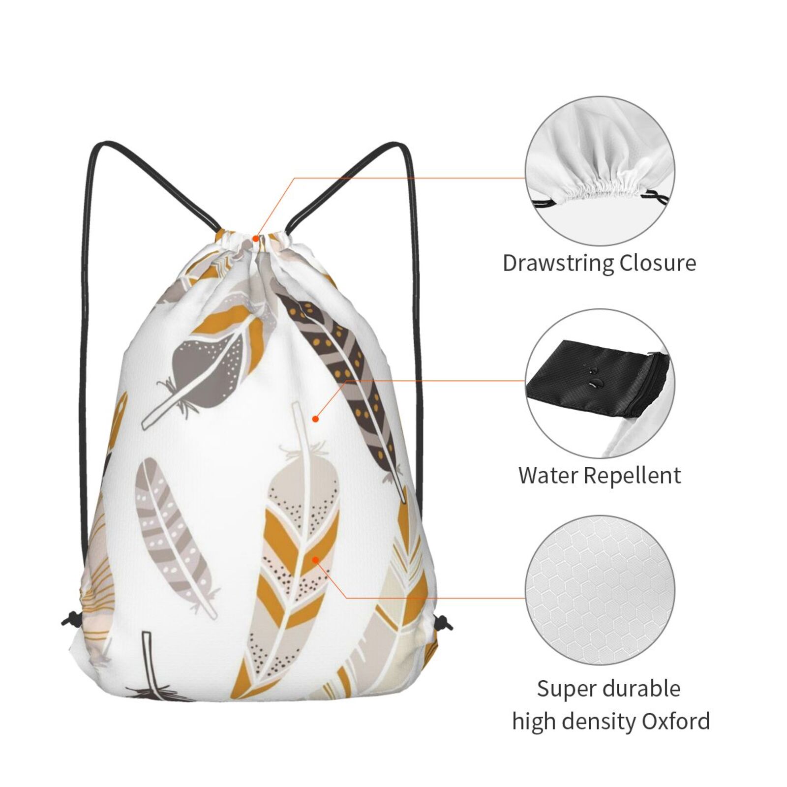 Simple Feather Pattern Drawstring Backpack Bag Cinch Bag Sports Bag Size 42cm*50cm