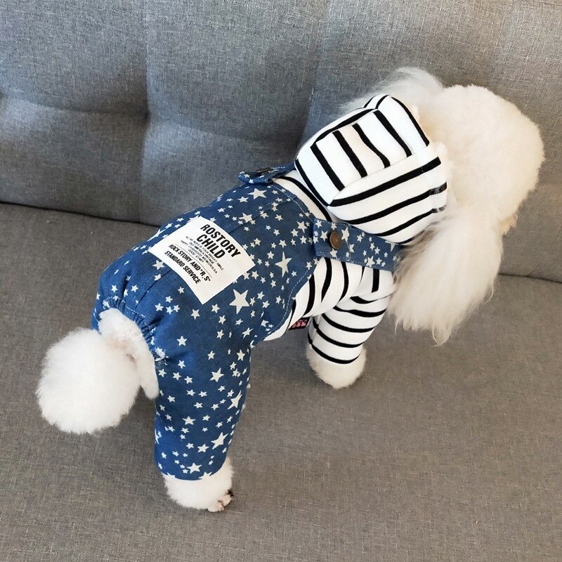 Kleine Hond Warme Jas Thinck Stars Print Demin Broek Puppy Winter Jassen Huisdier Chihuahua Kleding