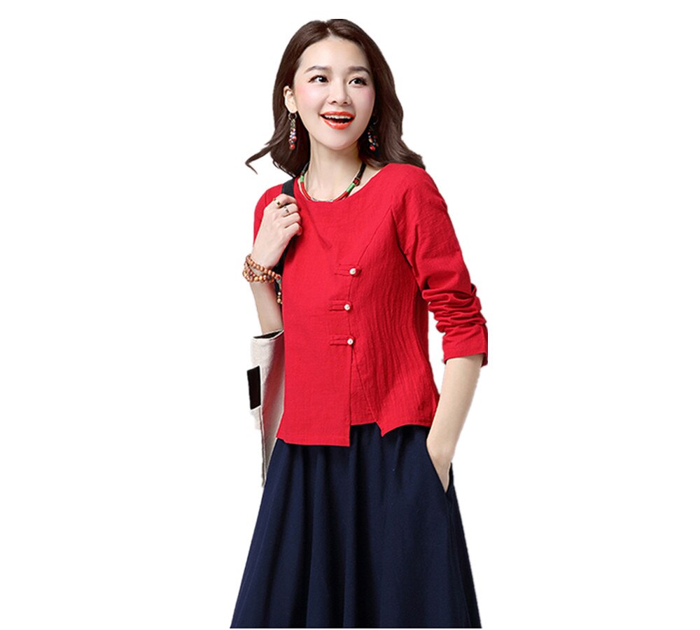 G-lignende forår kinesisk national kvinder tang jakkesæt vind bomuld linned tøj traditionelt tai chi tøj: Rød / L