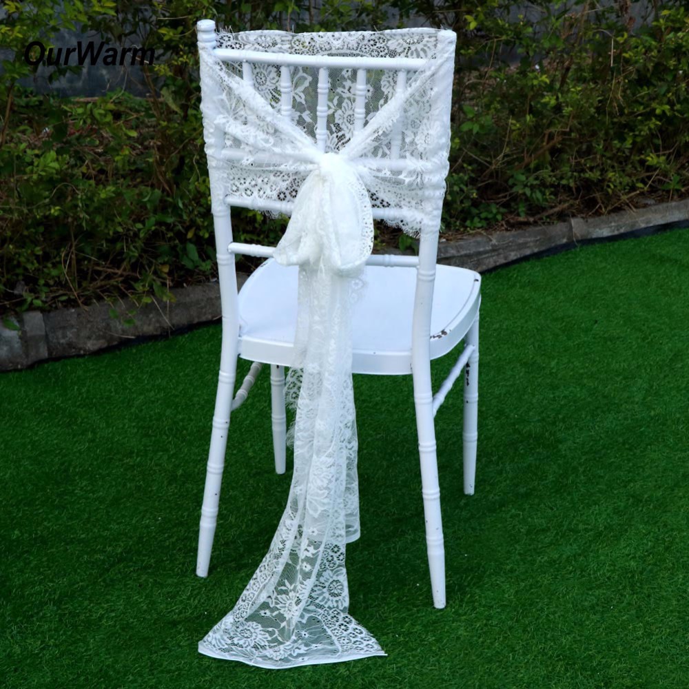 OurWarm 35x300CM Silla de boda fajas blancas de flores de encaje silla arco Baby Shower cumpleaños decoración para de boda hogar textil