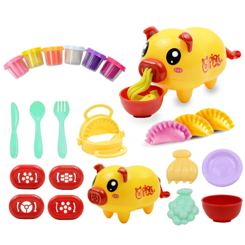 Cute Pig Noodles Dumplings Maker 3D Clay Mold Tool Set DIY Non Toxic Plasticine Modeling Pretend Play Dough Toy