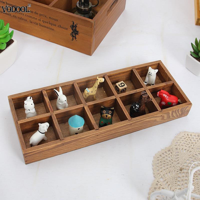 10 Grid Wood Succulent Flower Pot Desktop Storage Box Holder Home Organizer