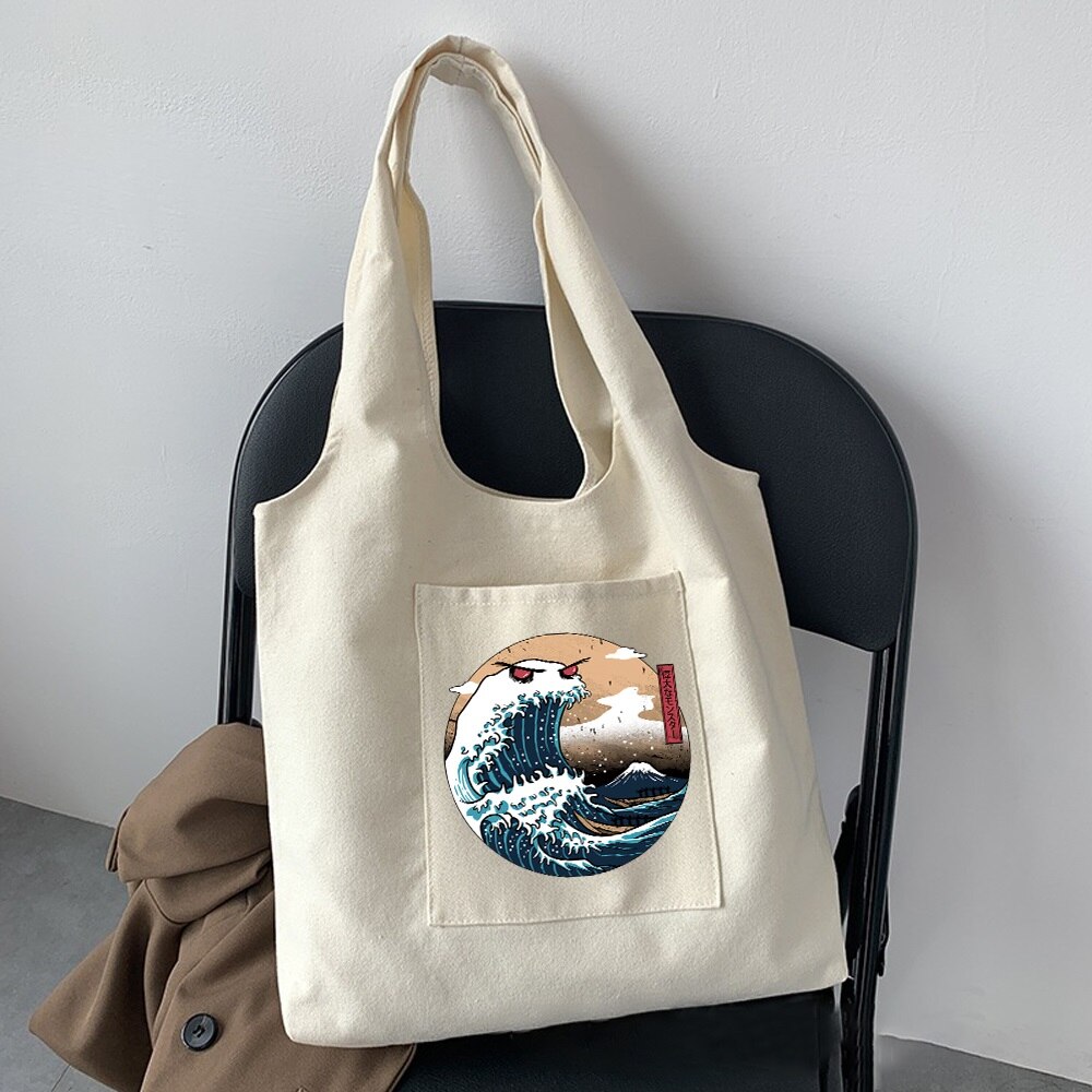 Mode Canvas Vest Tas Dames Wave Print Opvouwbare Reizen Diversen Opbergtas Wasbaar Draagbare Crossbody Schoudertassen