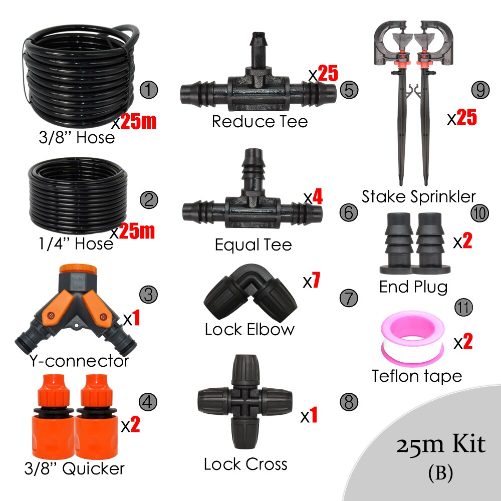 24M2 - 160M2 Area Garden Irrigation Spray Kits Lawn Courtyard Watering System 360 Degrees Rotating Sprinklers Uniform Spray