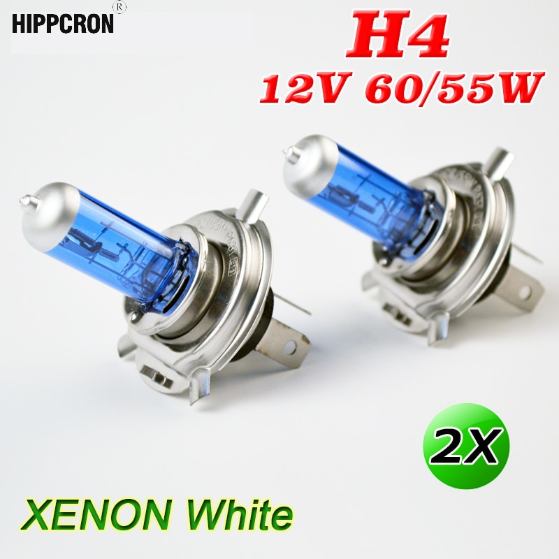 Hippcron H4 Halogeenlamp 12V 60/55W Super Witte Auto Mistlamp 2 Stuks Donkerblauw Glas rvs Base