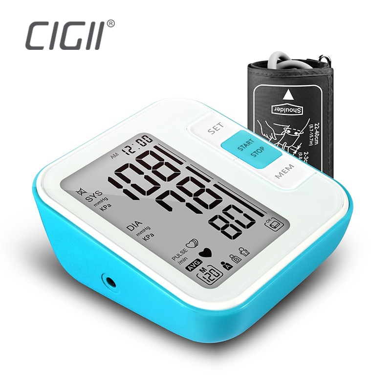 Cigii Large LCD digital Upper Arm Blood pressure monitor Tonometer Meter Pressure arterial Home health care monitor 2 Cuff band.