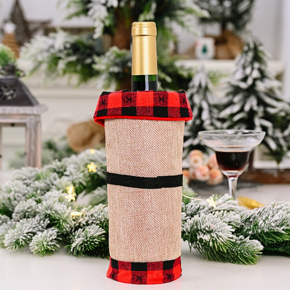 Wzór w kratkę z tkaniny święty mikołaj garnitur pokrowiec na termofor robić szampana worek robić pakowania świąteczny obiad dekoracja stołu