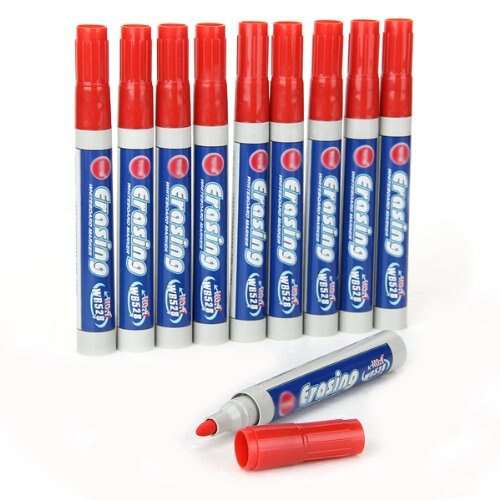 10 stk. sletbar tavlemarkør rød blyant til kontorskole