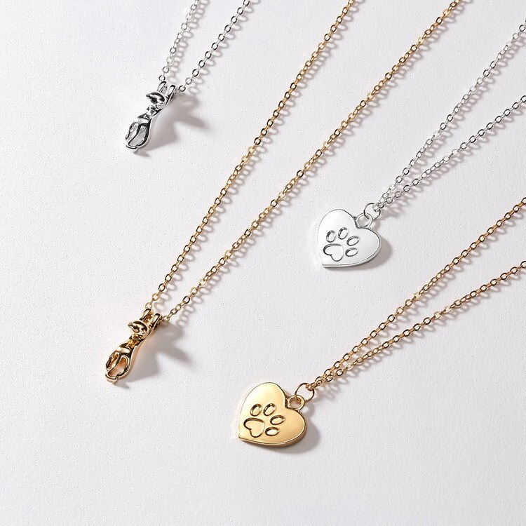 Authentieke Legering Cat Lover Papieren Kaart Animal Footprint Liefde Hart Ketting Voor Vrouwen Diy Sieraden