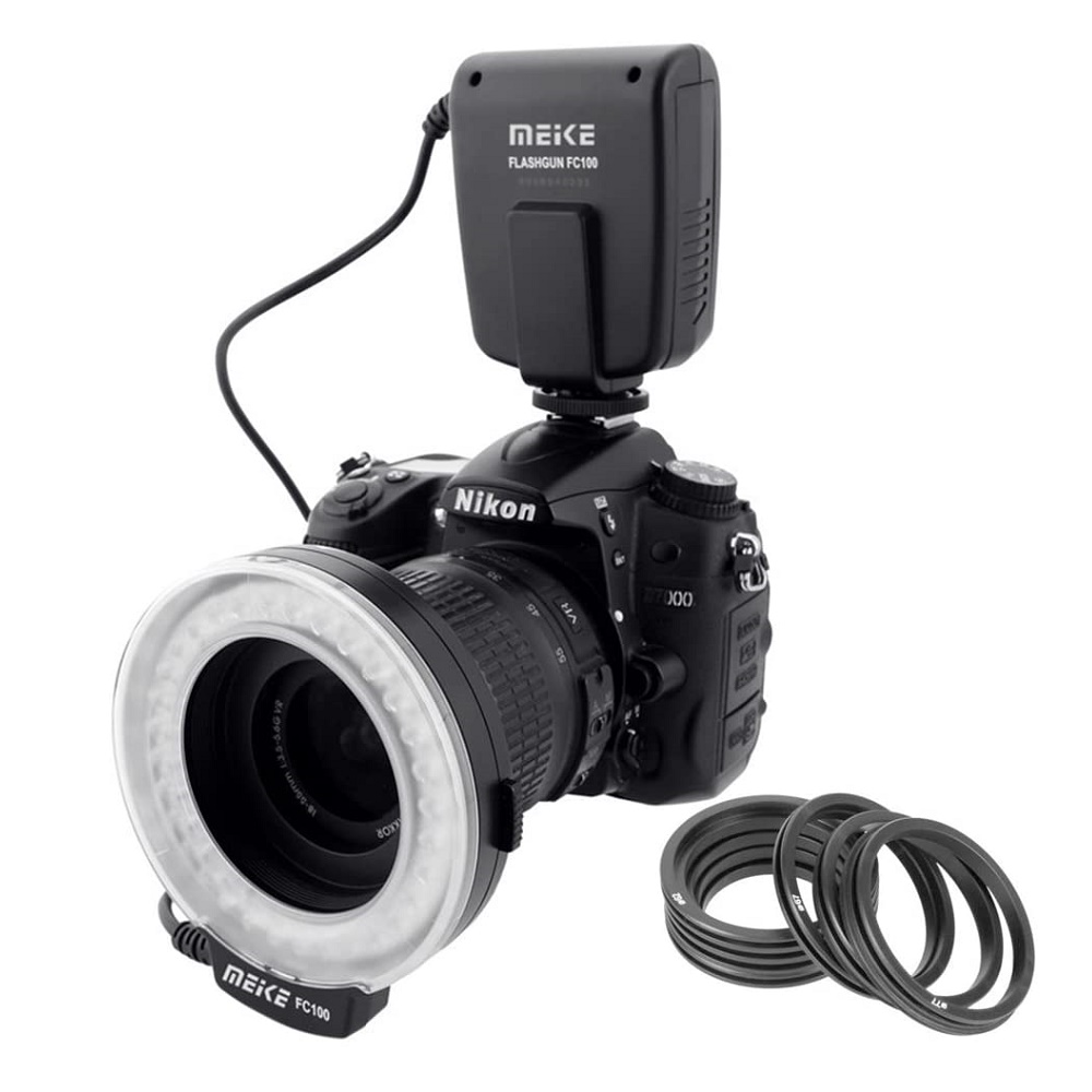 Meike FC-100 Macro LED Ring Flash Light for Nikon Canon Pentax Olympus Panasonic DSLR Camera With Adapter Ring