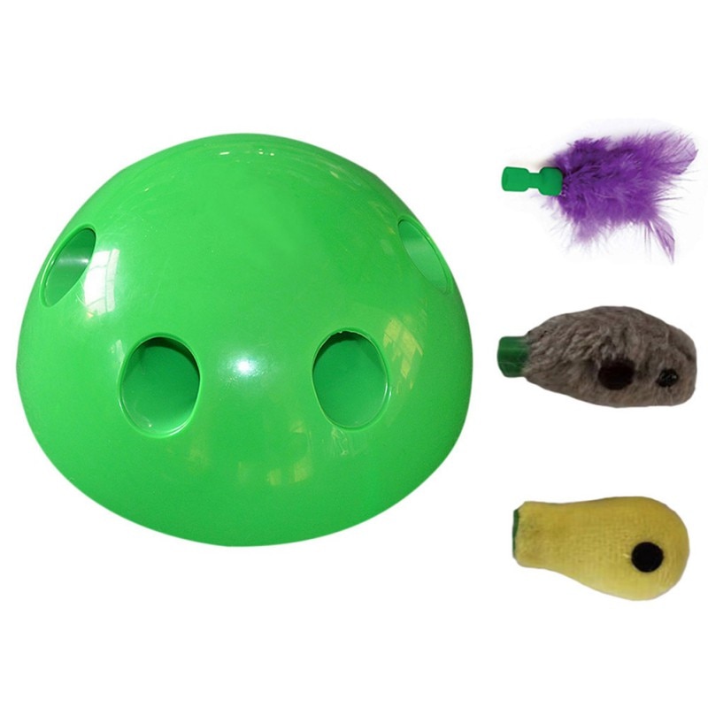 Maus Fisch Feder 3Stck Pop-N-abspielen Katze Kratzen Gerät mit 3 austauschbar Zubehör Katze Spielzeug abspielen Haustier Spielzeug Ball