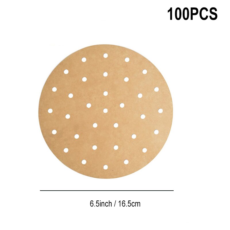 100 stk airfryer liners 6.5/7/7.5/8.5/9 tommer firkantet rund airfryer papir engangs bagepapir køkken non-stick dampmåtte: R 100 stk. -6.5 tommer