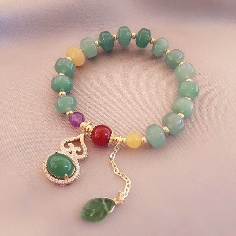 Natural Agate Beaded bracelet For Women Gourd Leaf Pendant Bracelets &amp; Bangles Bijoux Women Cinnabar Jade Fine Lucky Jewelry