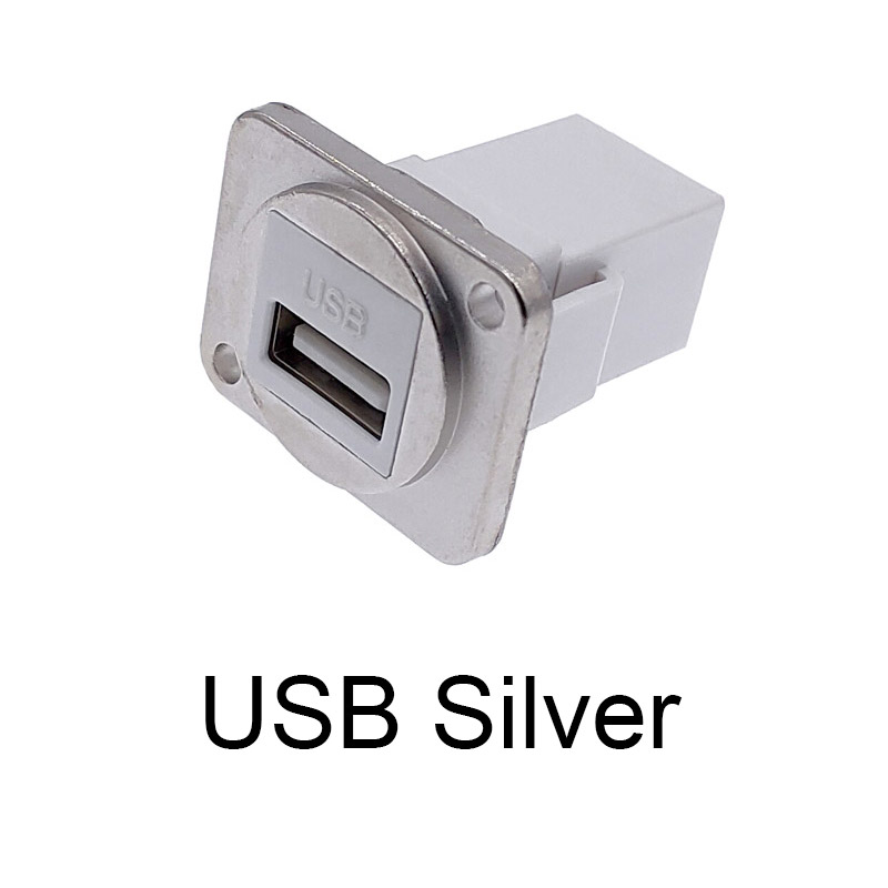 Simple USB socket panel mounting interface around installing the self-locking bayonet connection LED aviation socket: USB Silver 2.0